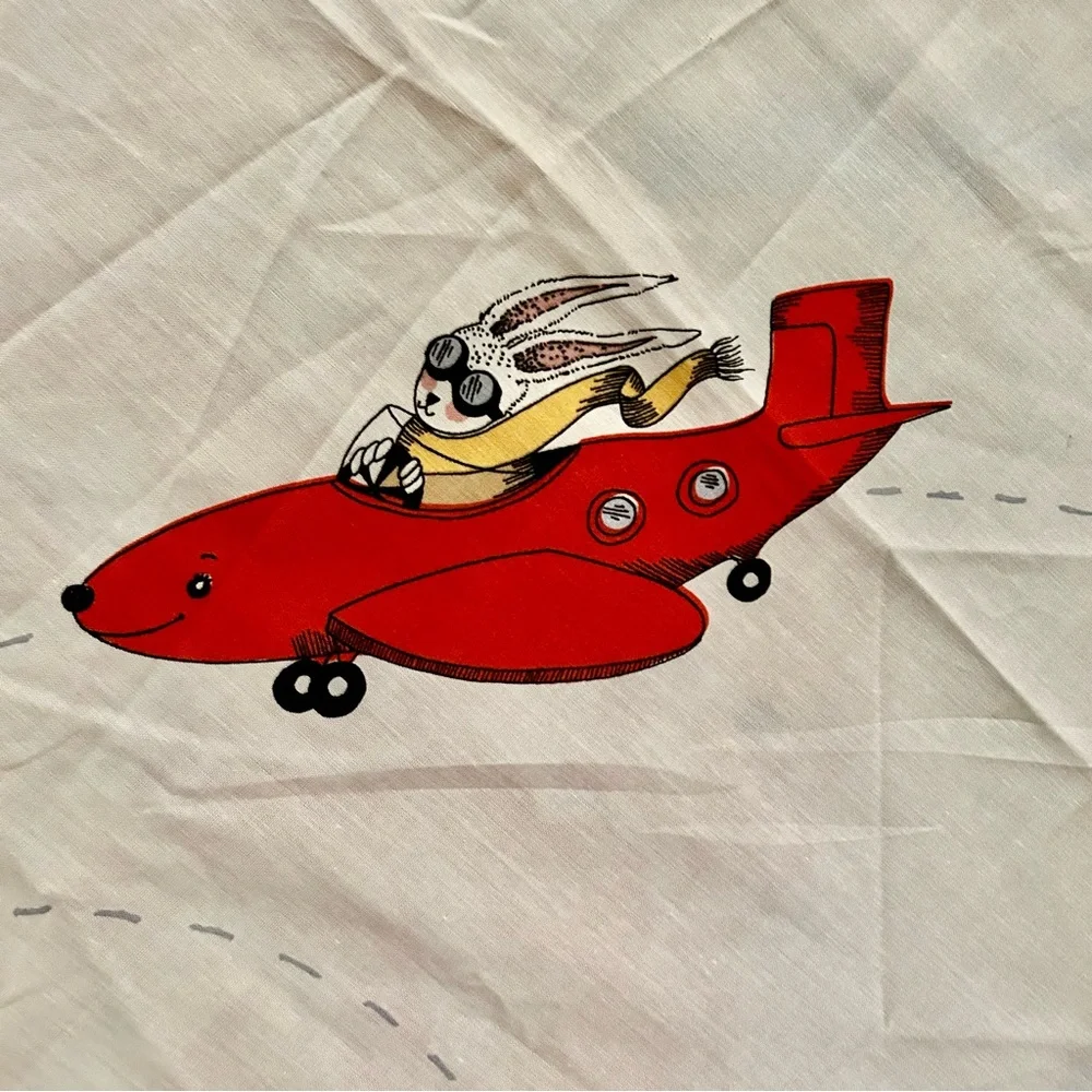 IKEA FLYGNING Curtain Panel Vintage 1999 Bunny In Plane 47” Width 97” Length
